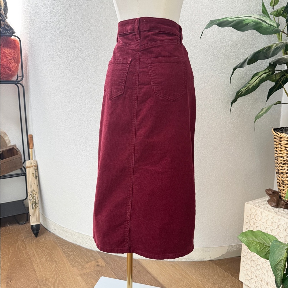 NWT Time & Tru Dark Red Cotton Corduroy Front Slit Pencil Midi Skirt S - Picture 5 of 7